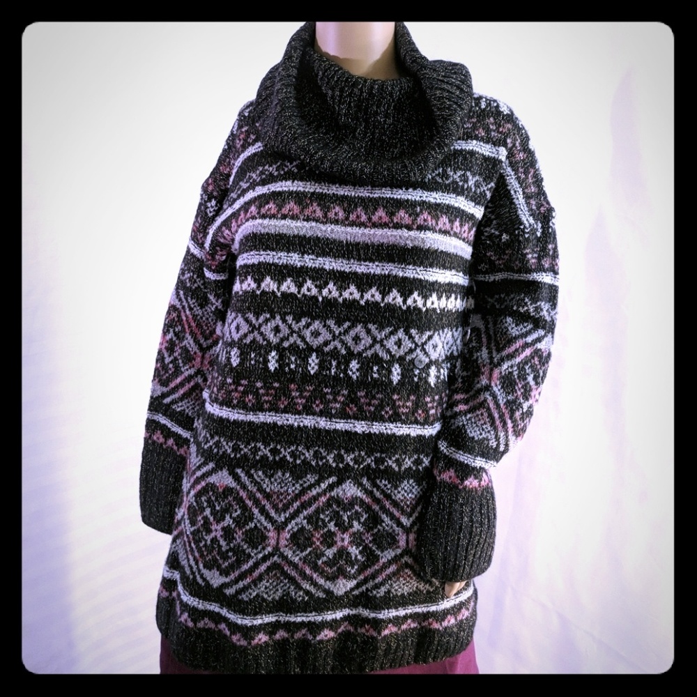 Eddie Bauer cowl neck Fair Isle sweater dress M